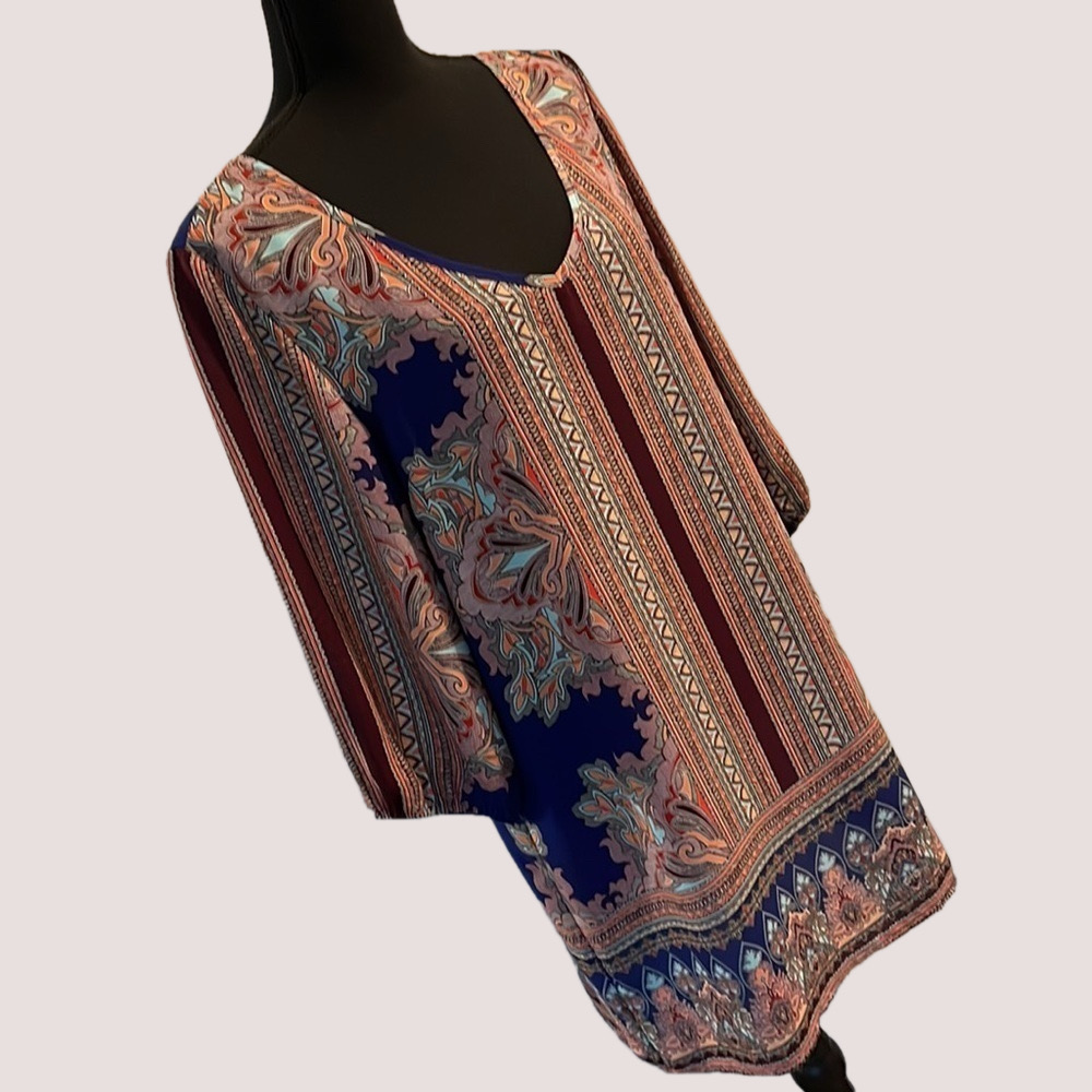Glam MultiColored Dress Size M Geometric Print Paisley Motifs Vibrant Classic - Picture 6 of 13